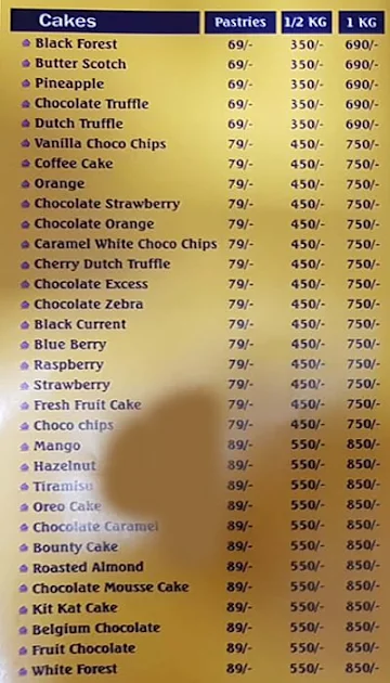 Dessert Town menu 