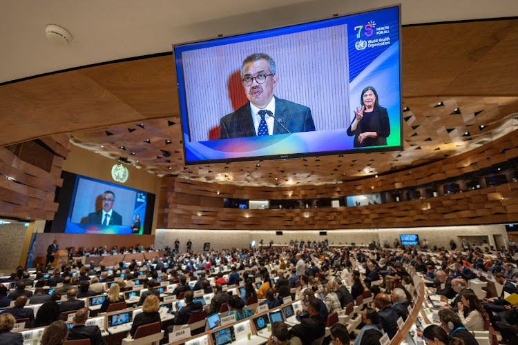 World Health Organization director-general Tedros Adhanom Ghebreyesus attends the World Health Assembly at the UN in Geneva, Switzerland, on May 21 2023. Picture: DENIS BALIBOUSE/REUTERS