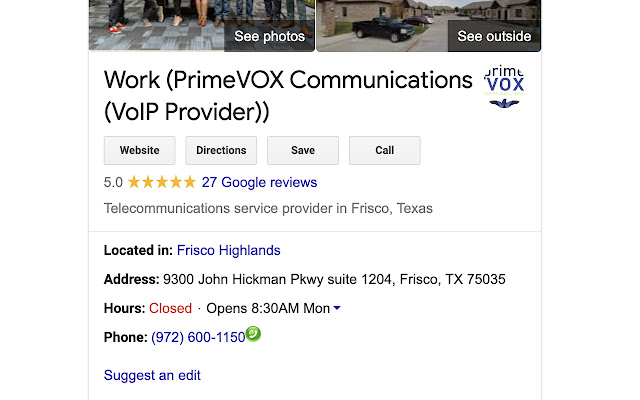 PrimeVOX Click-to-Call chrome extension