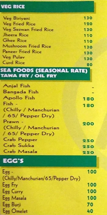 Reddy's Paradise menu 