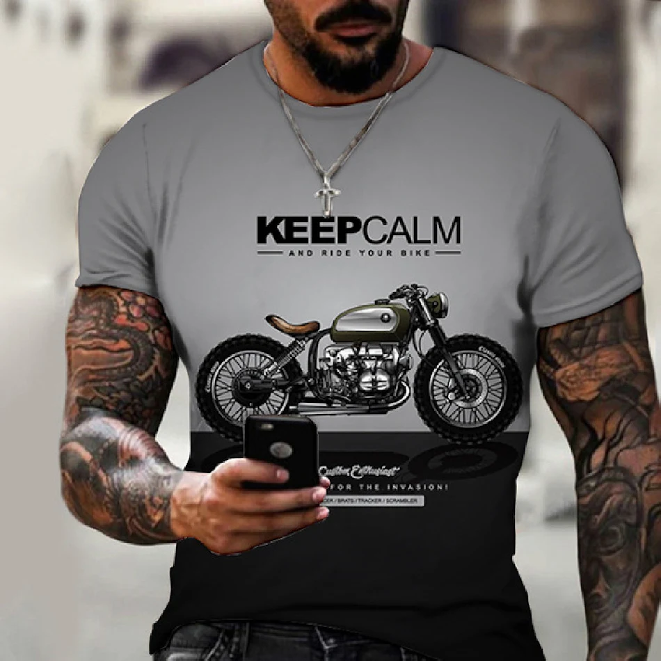 T-shirt décontracté pour homme avec impression 3D série moto vintage, un look rétro stylé et un confort optimal au quotidien