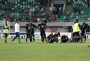 Dejected Orlando Pirates players after losing to RS Berkane on penalties during the CAF Confederation Cup final at the Godswill Akpabio International Stadium in Uyo, Nigeria.