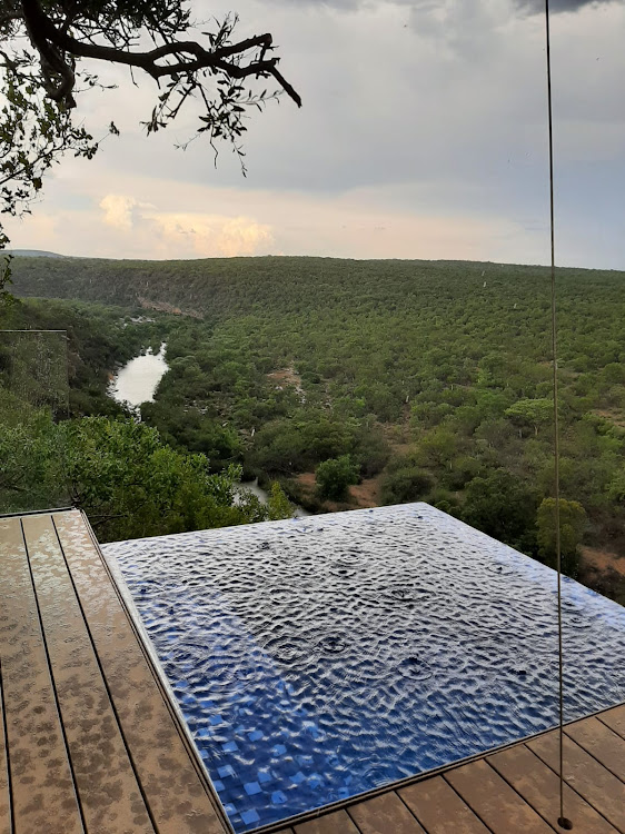 Rain drops plop into the writer's private pool overlooking the valley.