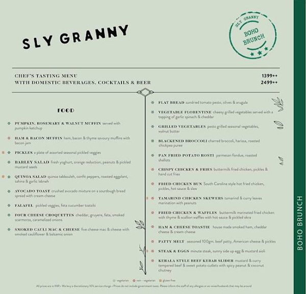 Sly Granny menu 