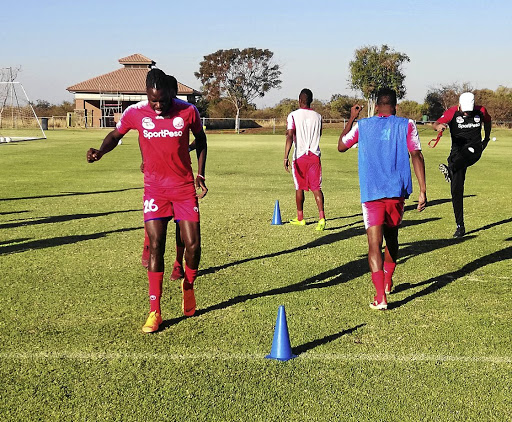 Simba players training at Royal Bafokeng Sports Complex. /Gomolemo Motshwane