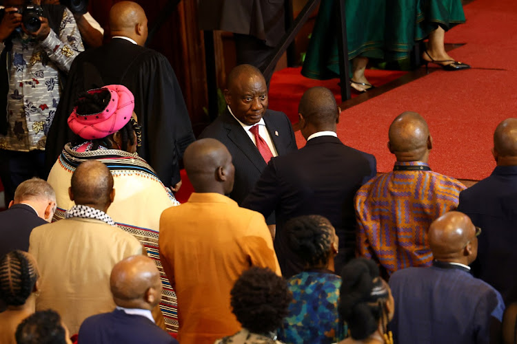 President Cyril Ramaphosa arrives to deliver his 2024 state of the nation address in Cape Town on February 8 2024.