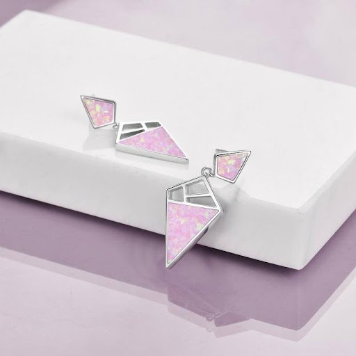 Title 5, 925 Sterling Silver Geometric With Opal Dangle ...
