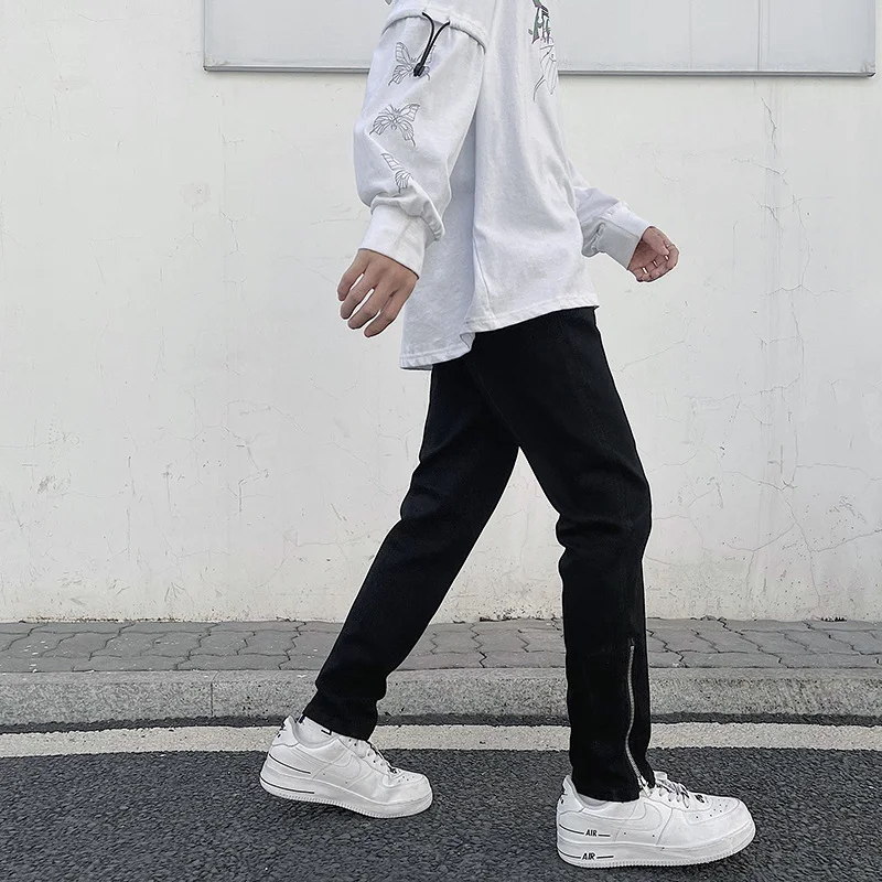 Pantalones Negros Elásticos con Cremallera y Personalidad Todo-Combinable
