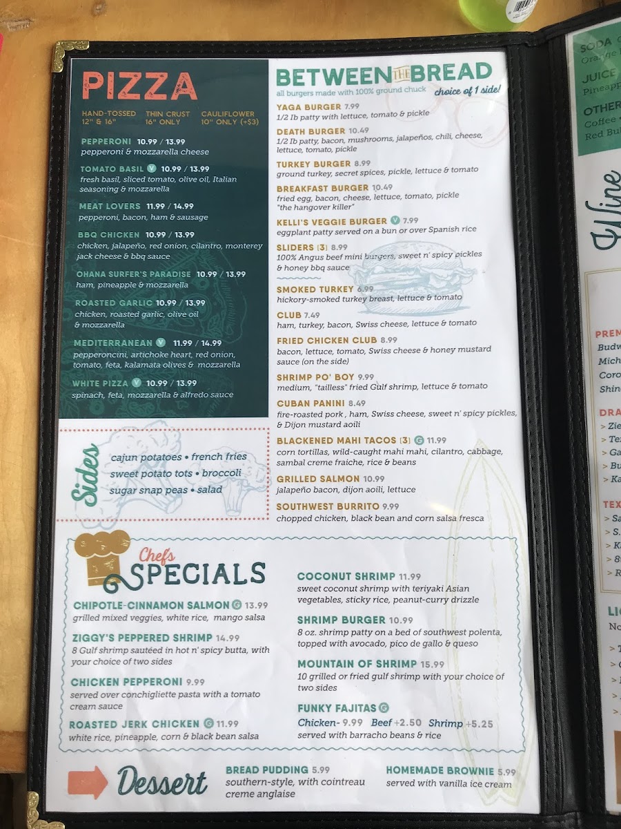 Yaga's Cafe gluten-free menu