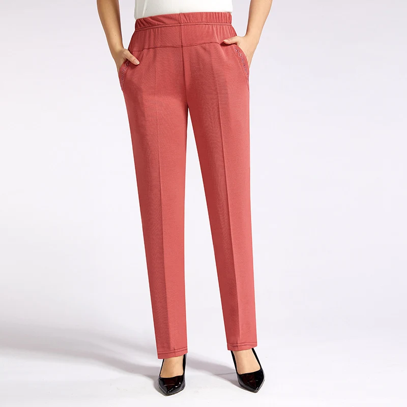 Pantalones Casuales de Verano Delgados de Seda de Hielo Cintura Alta Elástica Talla Grande Comodidad Fresca