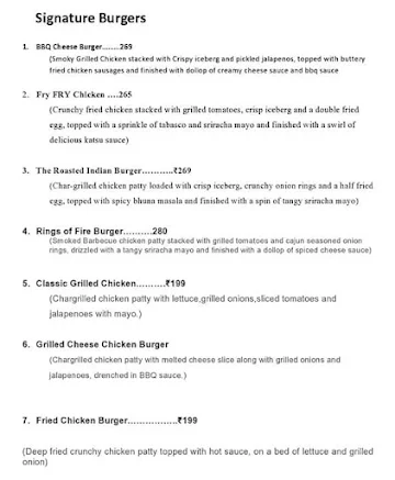 Zero Hater Burgers menu 