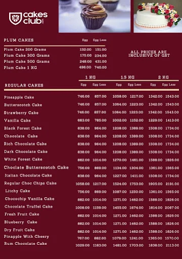 Cakesclub.Com menu 