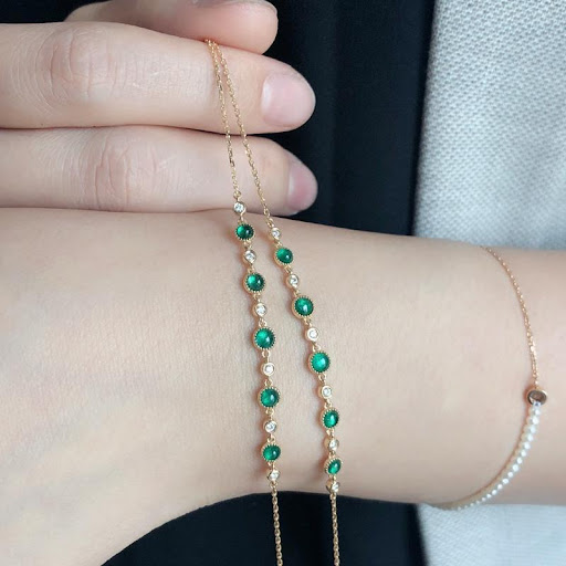 Title 7, Diamond Inlaid Candy Beans Bracelet Plain Emera...