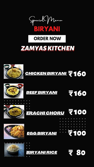 Zamyas Kitchen menu 