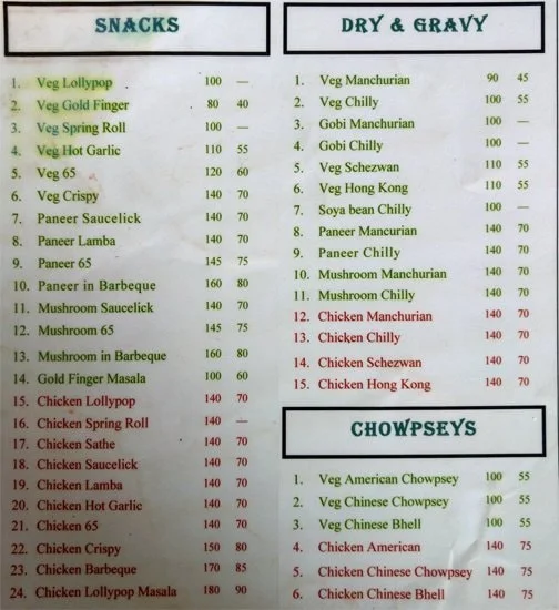 Mangalmurti Chinese Corner menu 