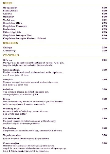 IQ Lounge Bar - Mercure Hyderabad KCP menu 