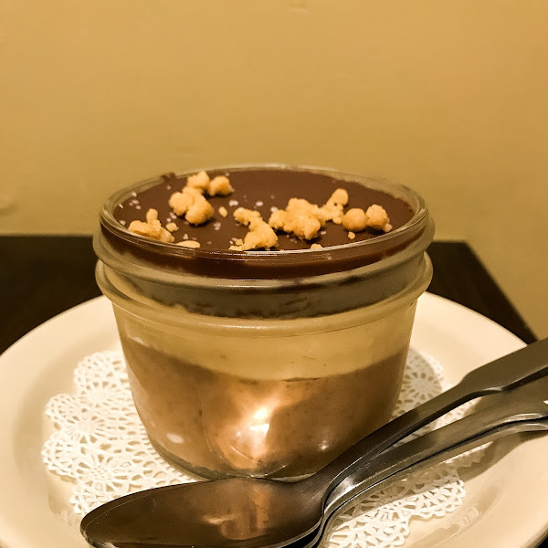 Peanut butter mousse with chocolate ganache!  Amazing!!!