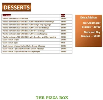 The Pizza Box menu 