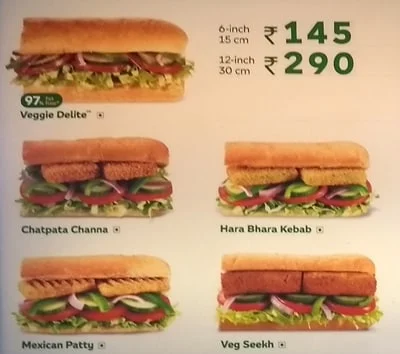 Subway menu 