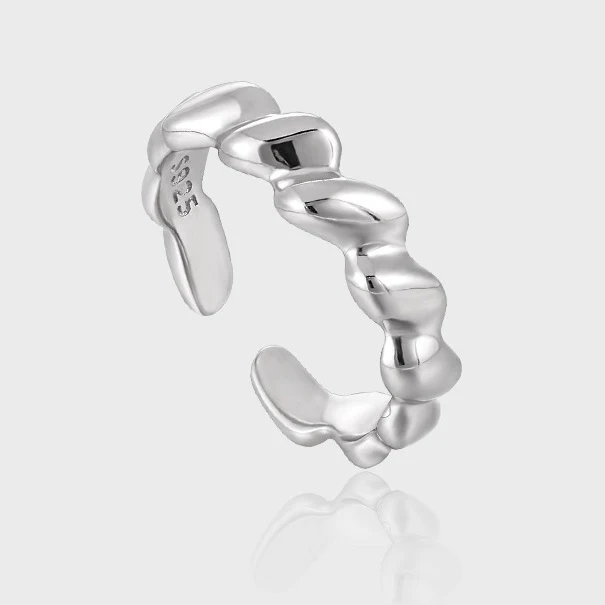 S925 Sterling Silver Simple Bracelet Ring for Women featuring a Geometric Irregular Wave Design, a stylish and elegant a