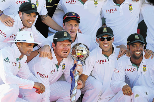 Graeme Smith and his Proteas when they got the test mace in December. It was reawarded to him this week
