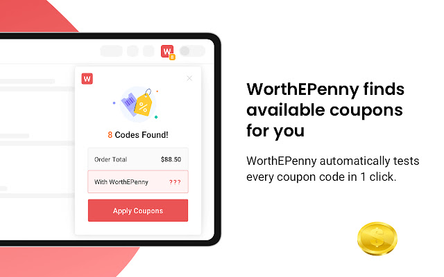 WorthEPenny: Automatic Coupons at Checkout chrome extension