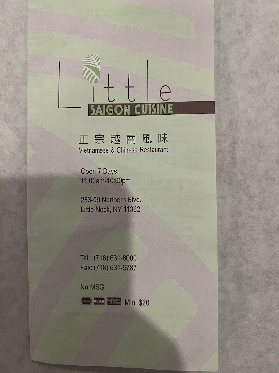 Little Saigon Restaurant gluten-free menu