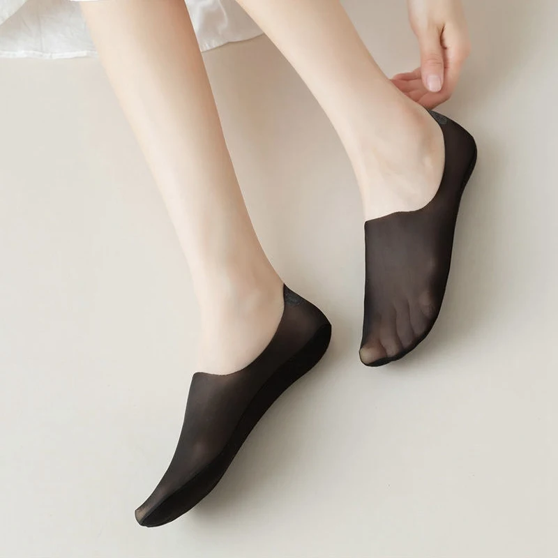 Chaussettes bateau en maille pour femmes, chaussettes d'été fines en coton, antidérapantes, serrées, en soie glacée, coupe arbitraire, chaussettes basses invisibles pour femmes