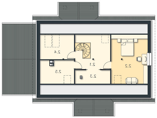 Haga III LMB47b - Rzut strychu - przykładowa aranżacja - 44,90 m2