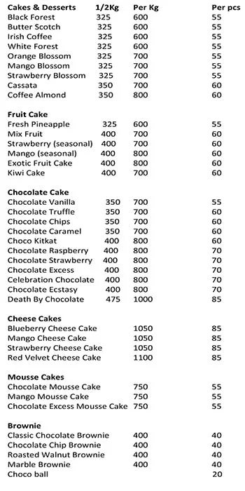 New Edward Bakery menu 