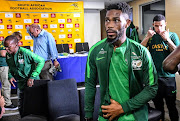 Thulani Hlatshwayo (captain) of Bafana Bafana during the South African national soccer team arrival press conference at OR Tambo International Airport on March 26, 2019 in Johannesburg, South Africa. 