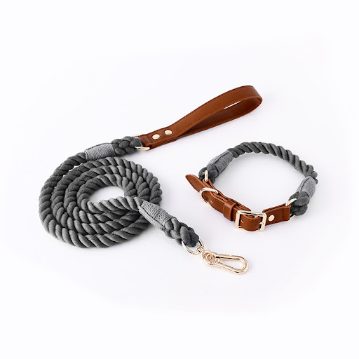 Title 17, Cotton Rope Woven Leather Dog Leash Collar Set ...