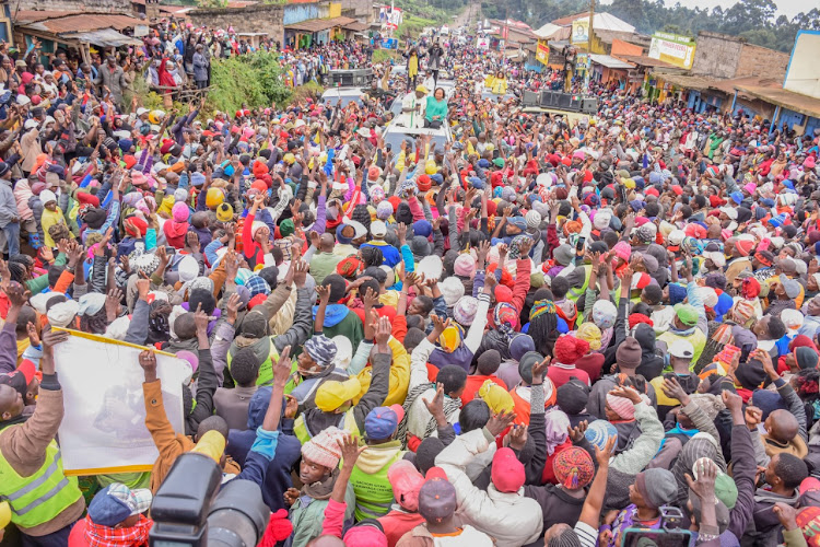 Anne Waiguru and Rigathi adressing suporters during a rally in Kirinyaga County.