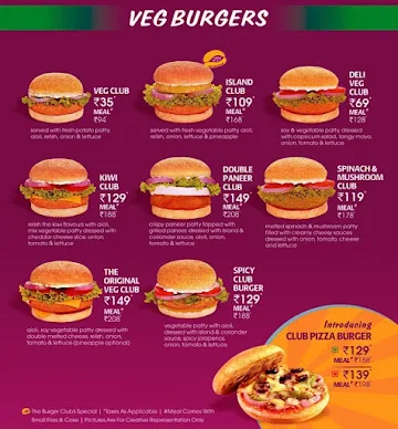 The Burger Club menu 