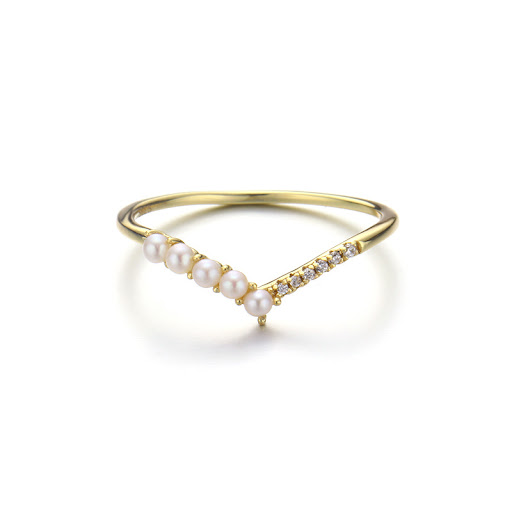Title 3, V-shaped Natural Pearl Zircon Ring for Girls. A...
