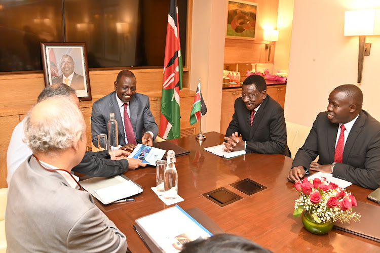 President William Ruto with Governors James Orengo (Siaya) and Stephen Sang (Nandi) during with Procorp Enertech Private Limited officials in India.