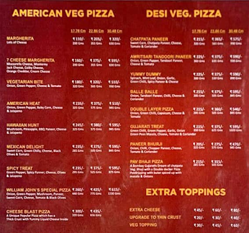 William John's Pizza menu 