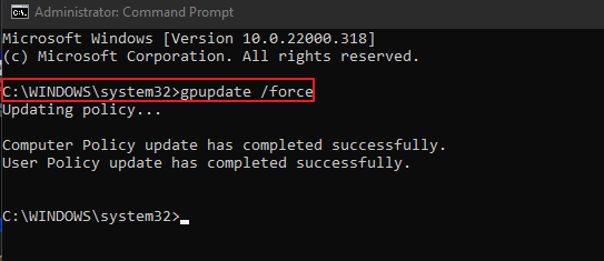 GPUpdate Force command