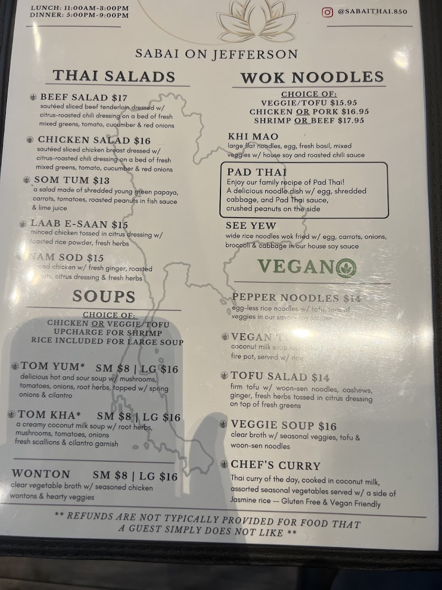 SaBai Thai gluten-free menu