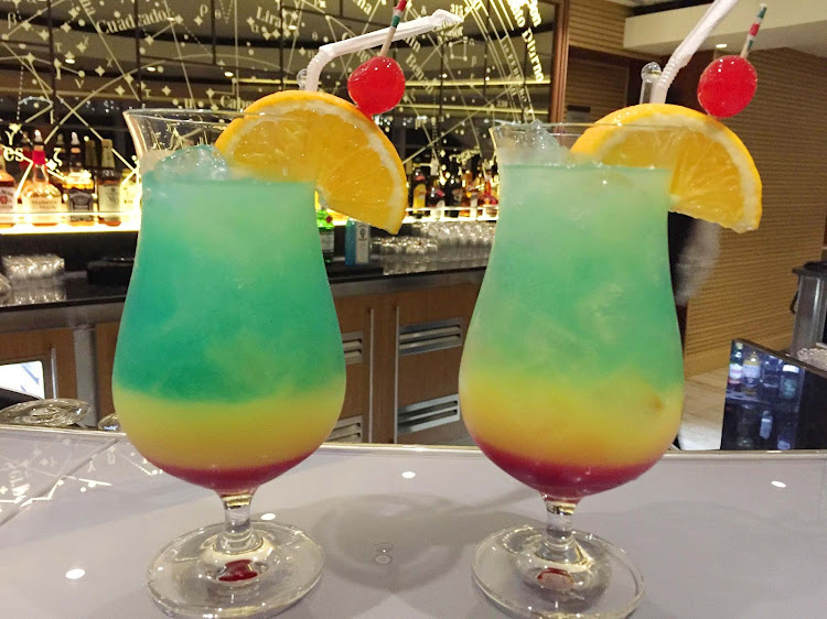 Colorful cocktails served in the Explorers' Lounge on Viking Star. 