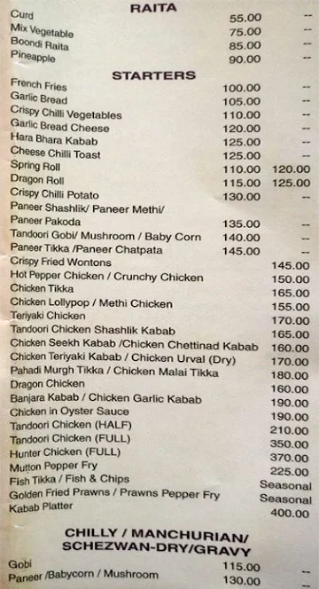 Saiba Restaurant menu 