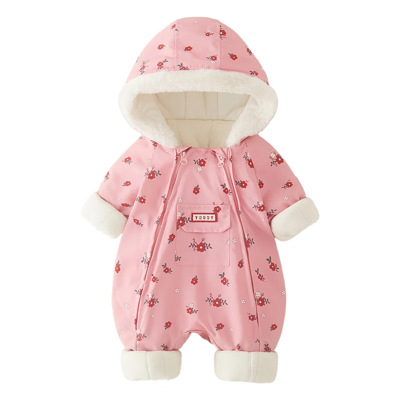 Macacão de inverno para bebê menina, algodão espessado, casaco de algodão para bebê, quente e confortável para o frio.