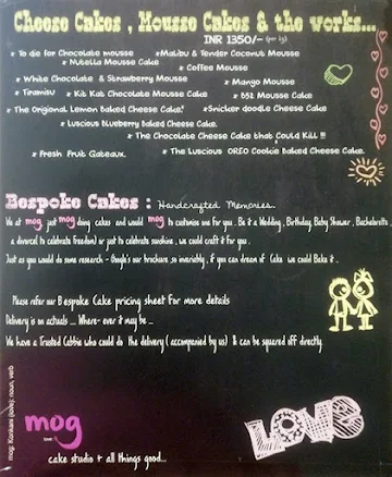 Mog Cake Studio menu 