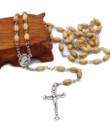 Wooden rice beads rosary cross neck - 2