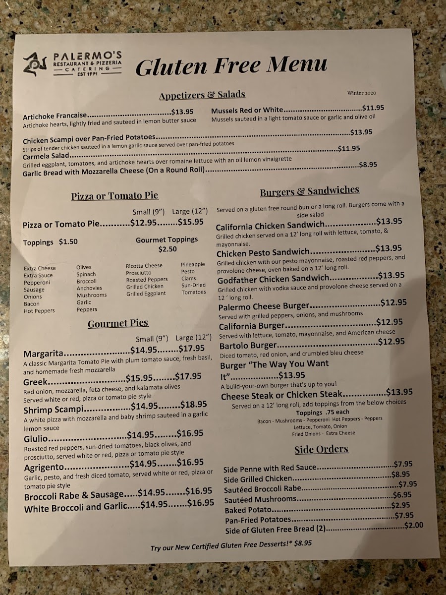 New Gluten Free Menu