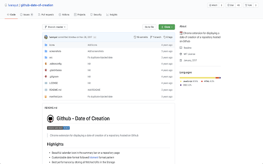 Github - Date of creation