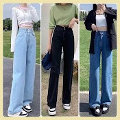 Quần Jean Bò Ống Suông Rộng Xuông Nữ Jeans Cạp Cao Style Jeanhot_123 Ms02