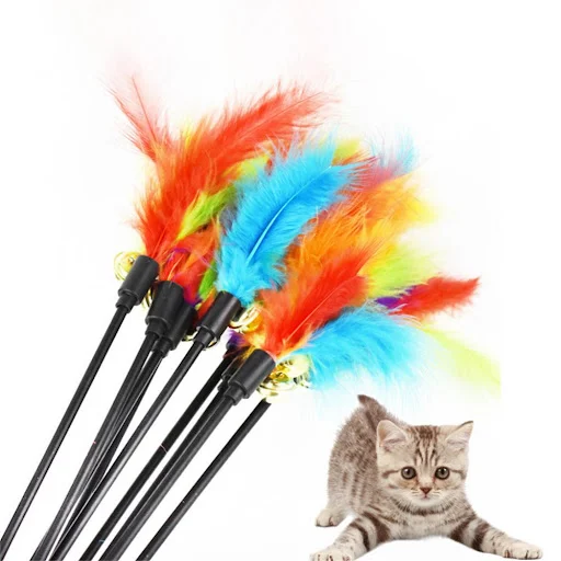 Interactive Cat Toys Funny Feather Teaser Stick with Bell Pets Collar Kitten Playing Teaser Wand Training Toys for Cats 