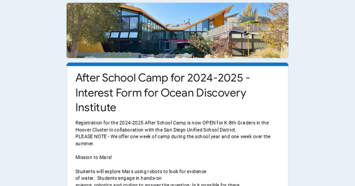 Ocean Discovery Institute FREE Camp