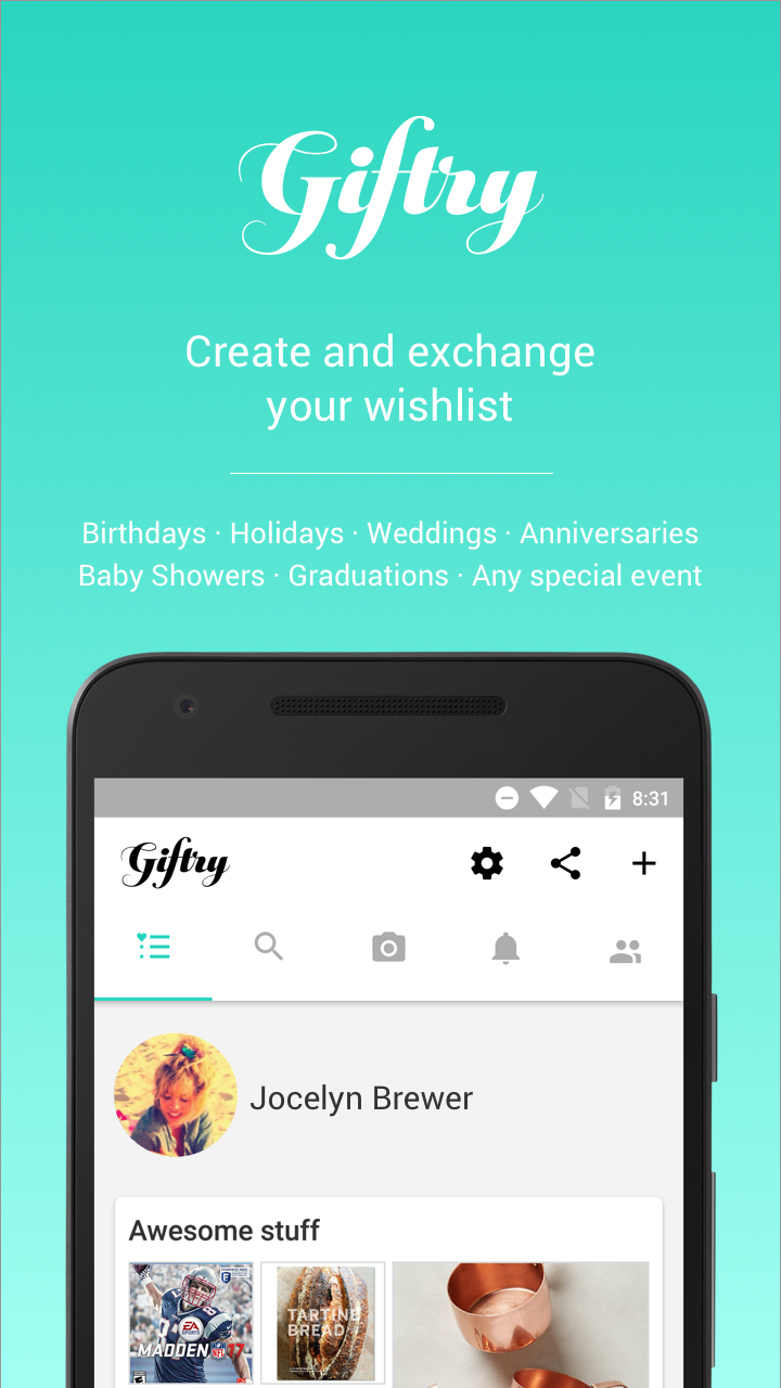 Giftry: Wish List Shopping App Screen 1